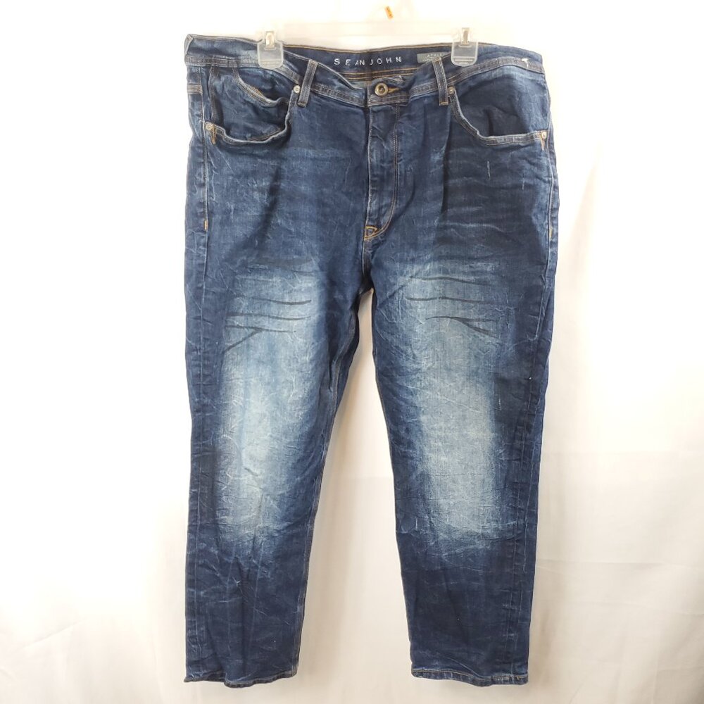 Sean Jean Mens Athlete Tapered Stretch Sz W40 L30 Dark Blue Wash Jeans